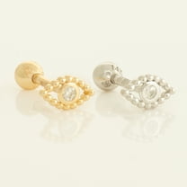 Anygolds 14K Real Solid Gold 0.017ctw Diamond Evil Eye Cartilage Daith Helix Tragus Conch Rook Snug Ear Post Stud Piercing Earring 18Gauge - MBJ4833-6Y Yellow Gold