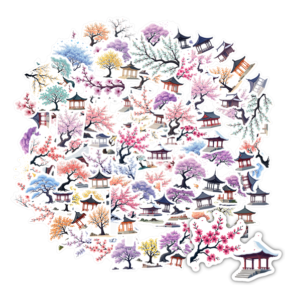 Elegant Stationery Stickers Artistic Graffiti Decals Japanese PVC Sticker for Laptops Suitcase Fridge