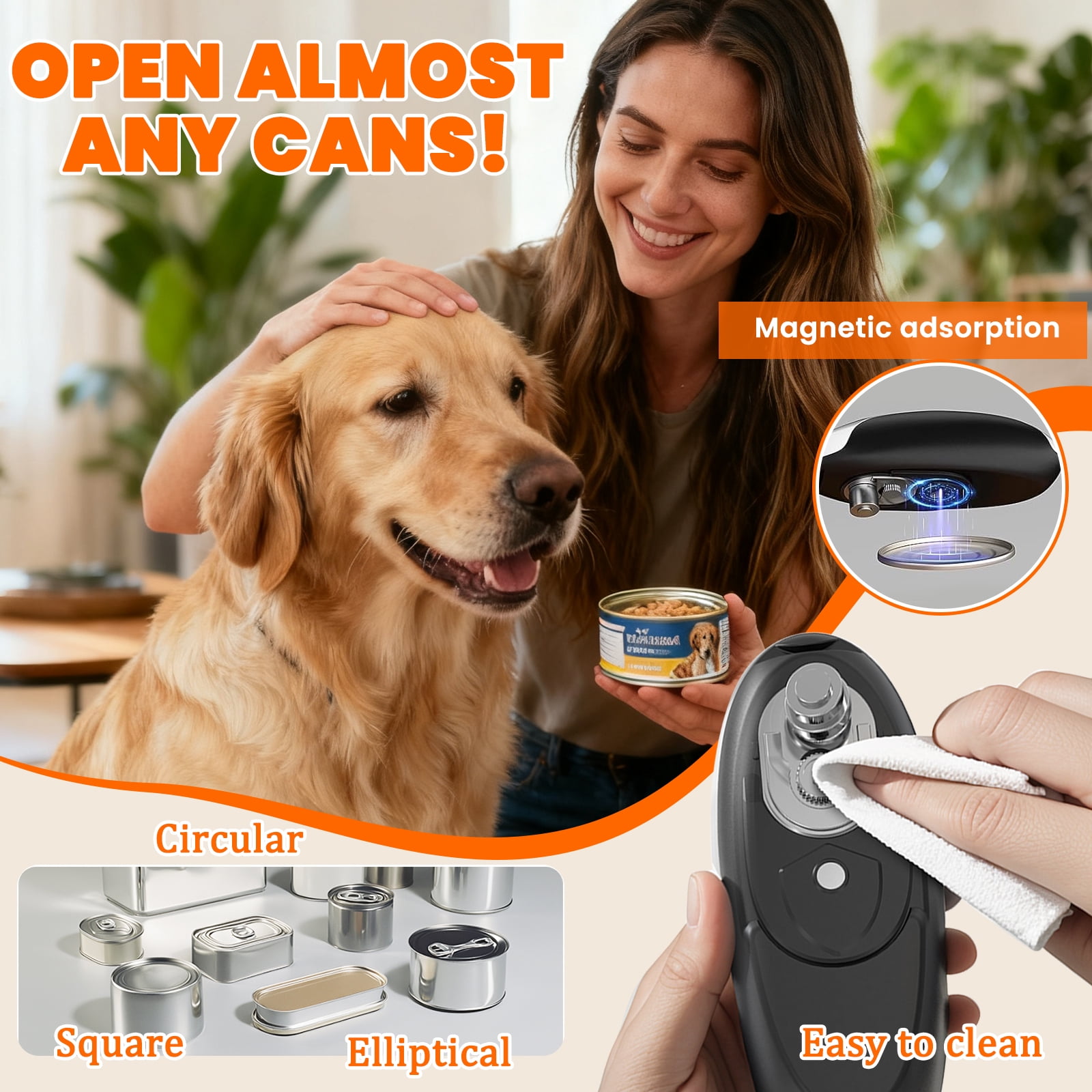 Rechargeable Electric Can Opener - Smooth Edge, One-Touch Automatic Can Opener for Seniors & Arthritis, Type-C Fast Charge, Compact Portable Can Openers, Portable Kitchen Gadgets Fits Most Can Sizes
