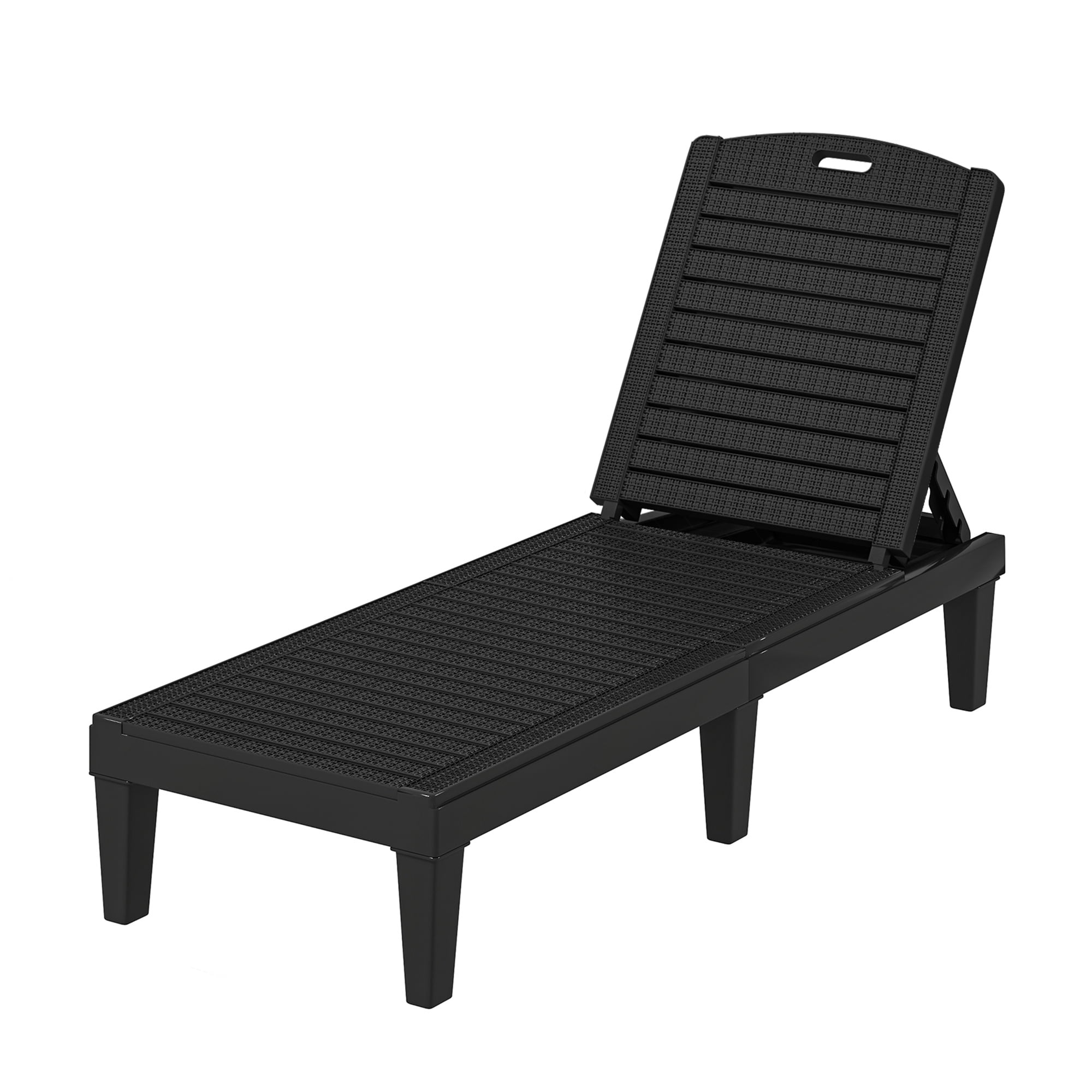 Uforic Outdoor Plastic Chaise Lounge Chair, 5-Position Adjustable Waterproof Poolside Recliner, Easy Assembly Patio Lounger for Garden Backyard, Black, 1 Piece
