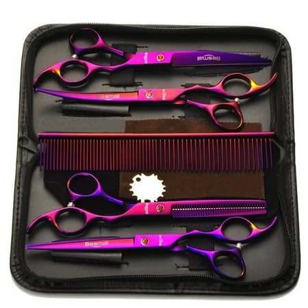 4pcs Set Professional Salon Barber Scissors Hairdressing Shears Tool Kit Electroplated Finish With Comb For Haircut Hair Styling Pet Grooming 7 0