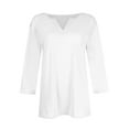 thumbnail image 5 of Basic T Shirts for Women Women's V+ Round-neck 3/4 Sleeve Solid Color Top, 5 of 6