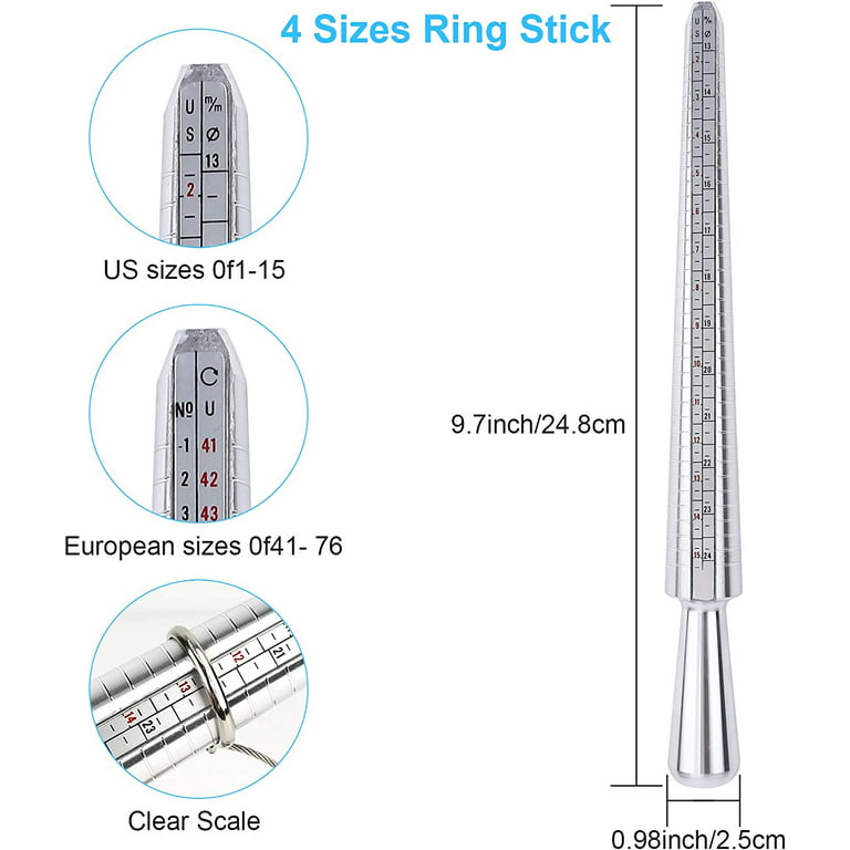 Ring Sizer Measuring Tool, Aluminum Ring Mandrel, 27 Pcs Metal