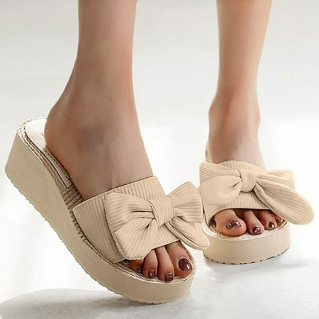 

Fashion Spring And Summer Casual Bow Sandals Beach Wedge Slippers Womens Summer Slippers Wool Slippers Women Womens Slippers with Memory Foam Slippers for Women Hard Sole Womens Fluff Yeah Slide