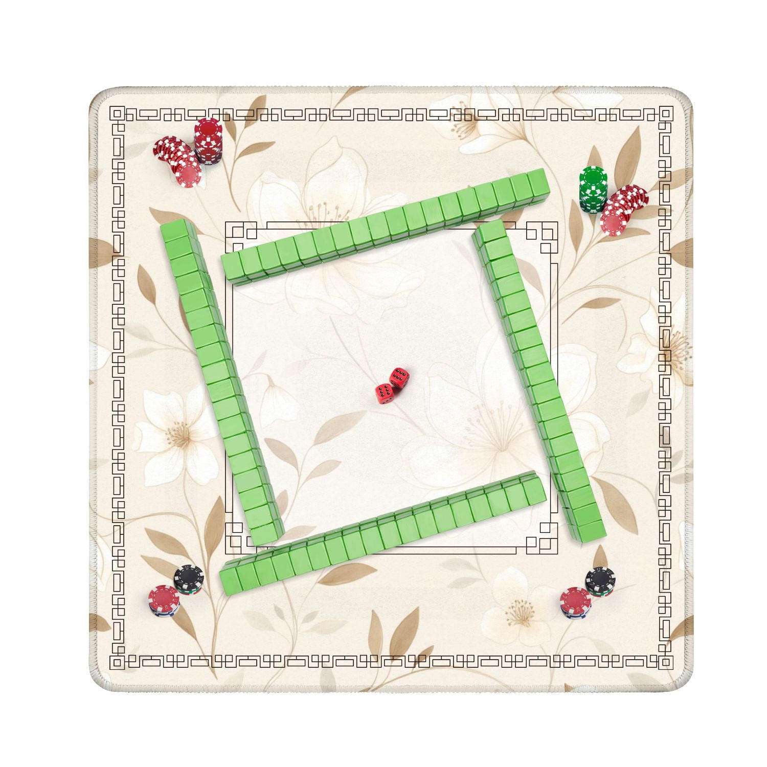 Mahjong Mat 31.5" x 31.5" Beige White Floral Delicate Leaves Elegant Blooms Non-Slip Noise Reduction American Mahjong Tiles Table Cover for Dominoes Poker Card Board Games Gift