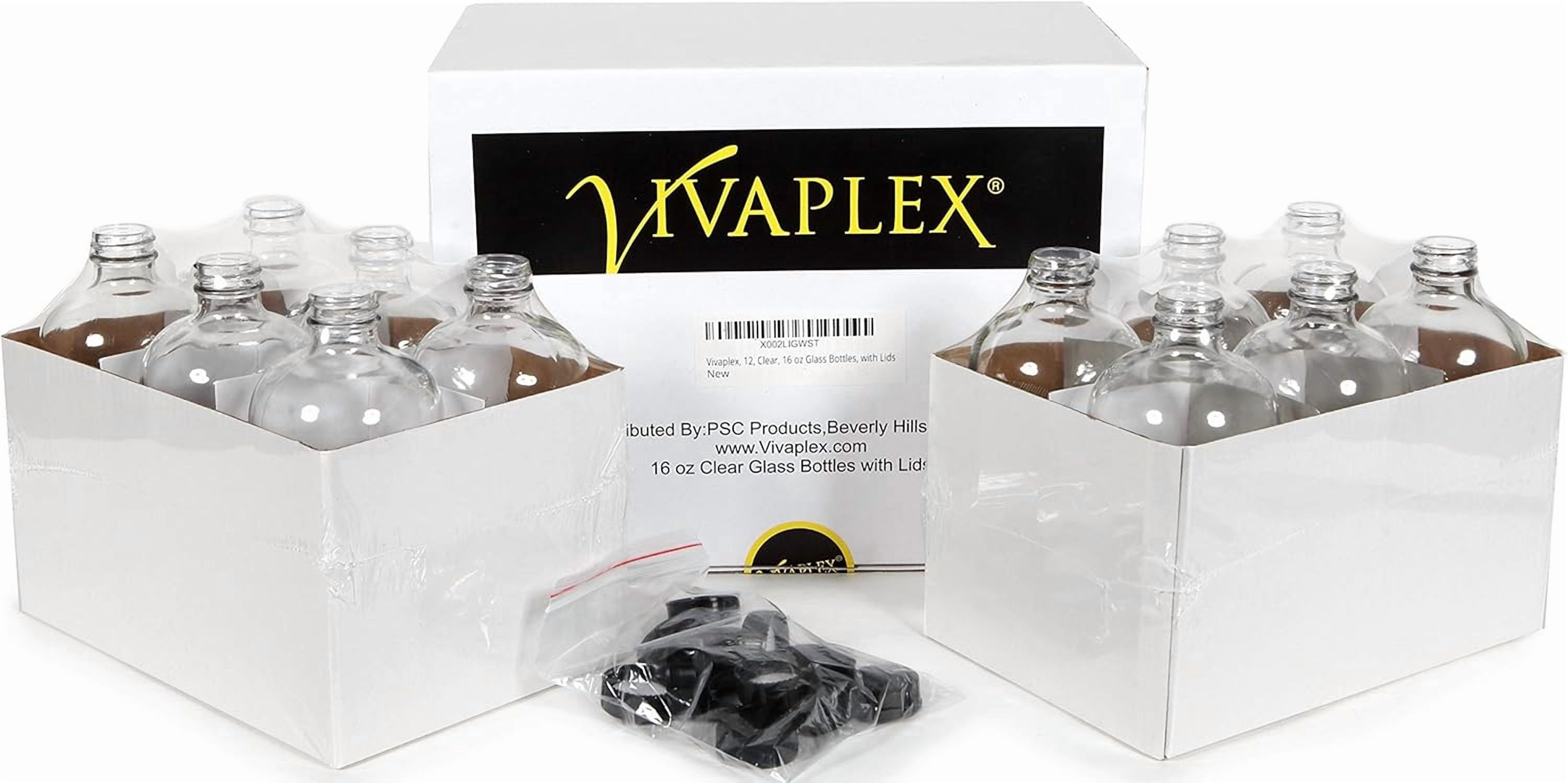 Vivaplex, 12, Clear, 16 oz Glass Bottles, with Lids