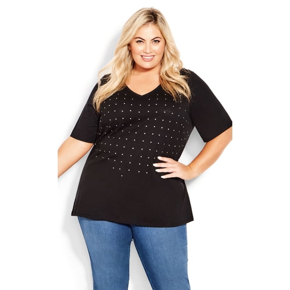Avenue Women's Plus Size Sparkling Female Stars Top Short Sleeve V-Neckline - Cotton