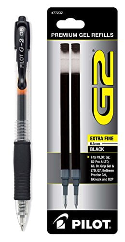 Pilot G2 Gel Ink Roller Ball, Black Extra Fine 1 Pen & 2 Refills (31103-77233)