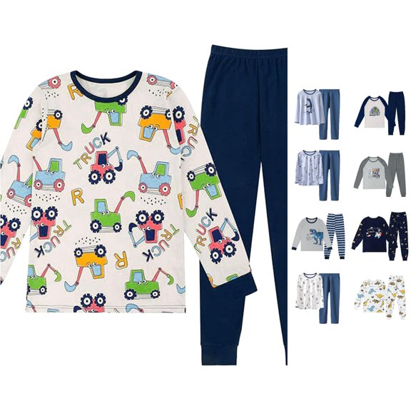 LIIPEE Cartoon Graphic Pajamas For Boys Long Sleeve Tees And Pants Pajama Set 2 Piece Kids Autumn Comfortable Cute Everyday Sleepwear,7-8 Years