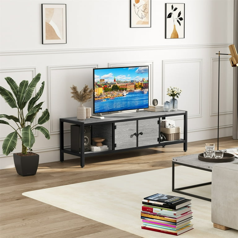 GarveeHome 58 Inch TV Stand For TVs Up To 65 Inch - Rustic Brown Entertainment Center With Open Shelves, Metal Frame