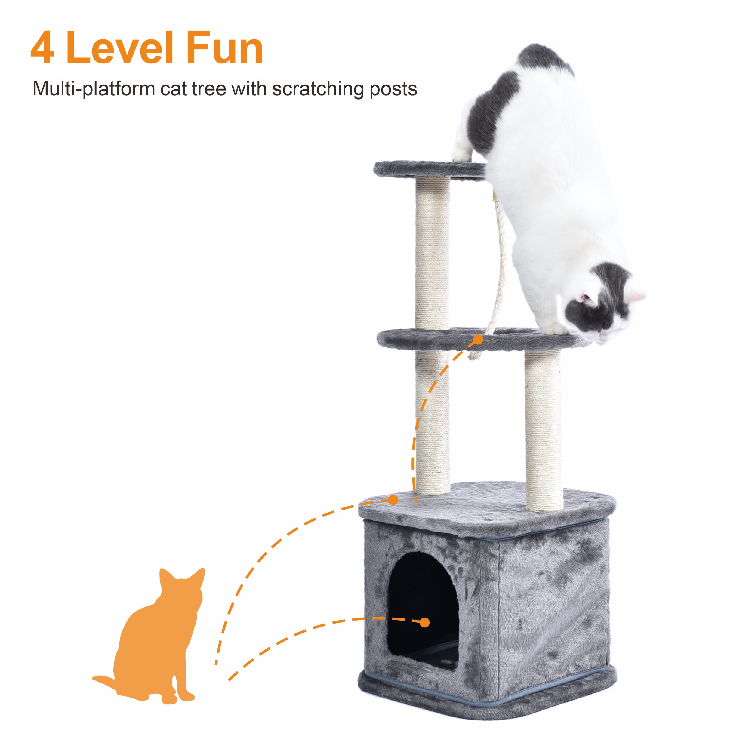 Vibrant Life 4-Level Cat Tree Tower with Condo and Sisal Post, Gray, 39.4 in