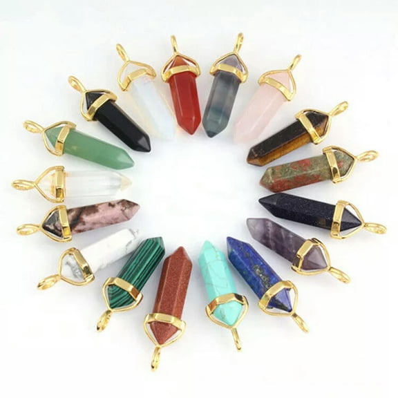 HOOUN Natural Mixed 30pcs Hexagonal Column Stone Pendants for Jewelry Making Wholesale