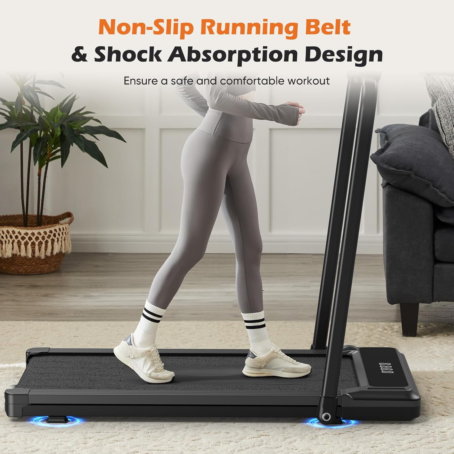 Treadmill with Handles, Small Treadmills Home, Portable Electric Treadmills for Home 300 lbs Capacity,Walking Pad Treadmill,Lightweight Folding Foldable Walking Pad with LED Display, Black