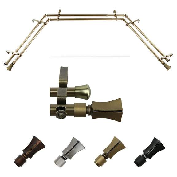 Leandro 13/16" Bay Window Double Curtain Rod 20"-36", 38"-72" - Antique Brass