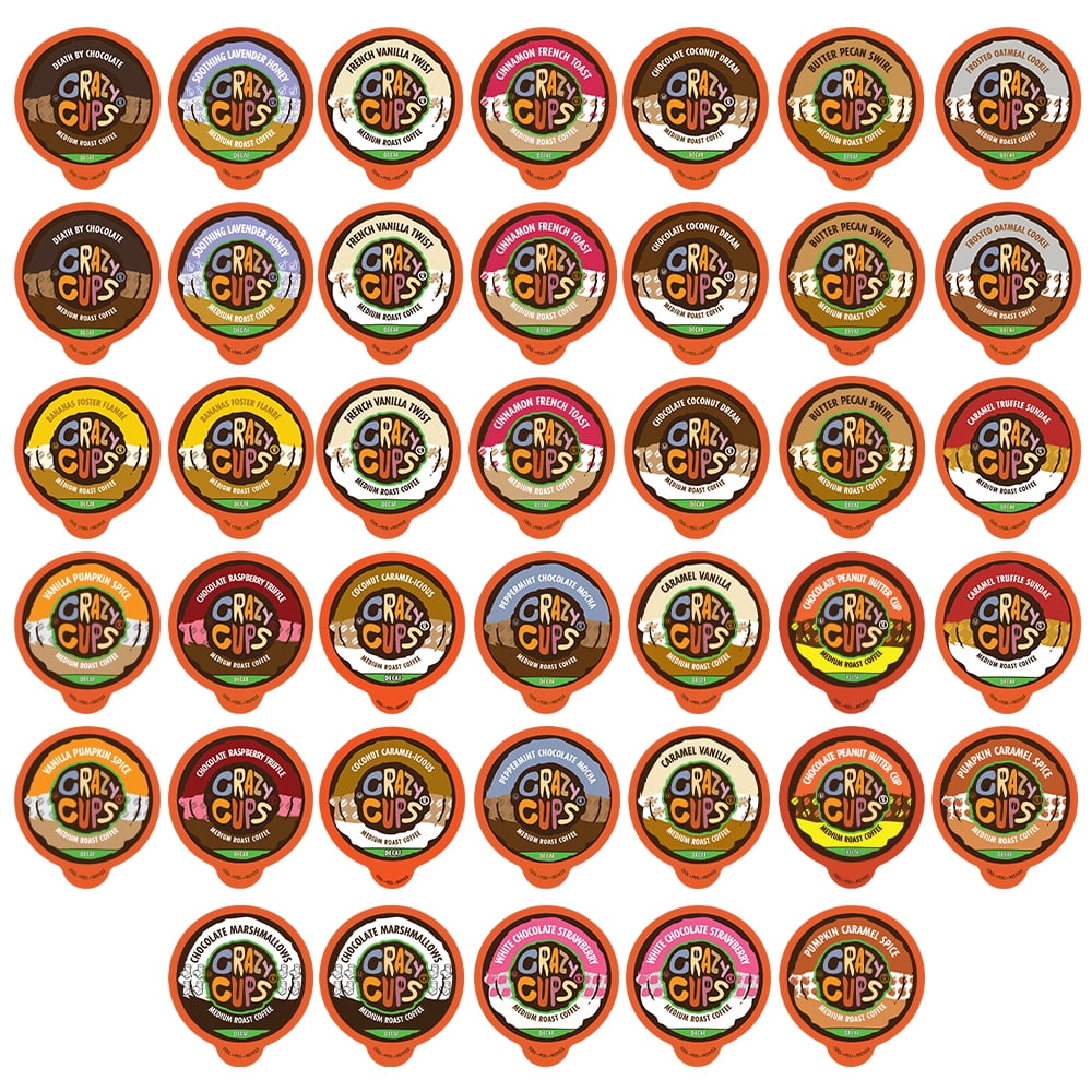 Crazy Cups Decaf Flavored Coffee Pods Variety Sampler Pack, 40 Count for Keurig K-Cup Brewers