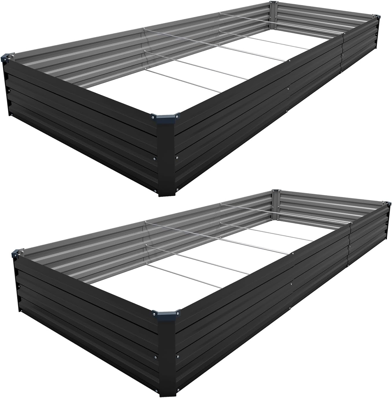 12×4×1FT(2PCS) Galvanized Raised Garden Bed Kit Metal Planter Boxes,Large Outdoor Planters Garden for Planting Vegetables,Flowers,Herbs -Black