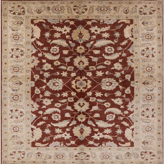 Ahgly Company Machine Washable Indoor Square Industrial Modern Brown Red Area Rugs, 8' Square