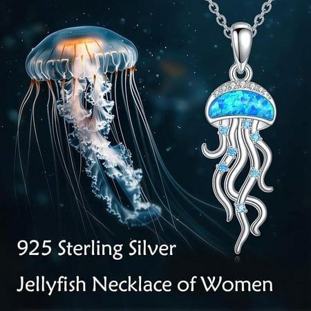 SISGEM S925 Jellyfish Necklace for Women, Sterling Silver Jellyfish Pendant Necklaces Ocean Jellyfish Jewelry Gifts for Christmas Mothers Day Birthday