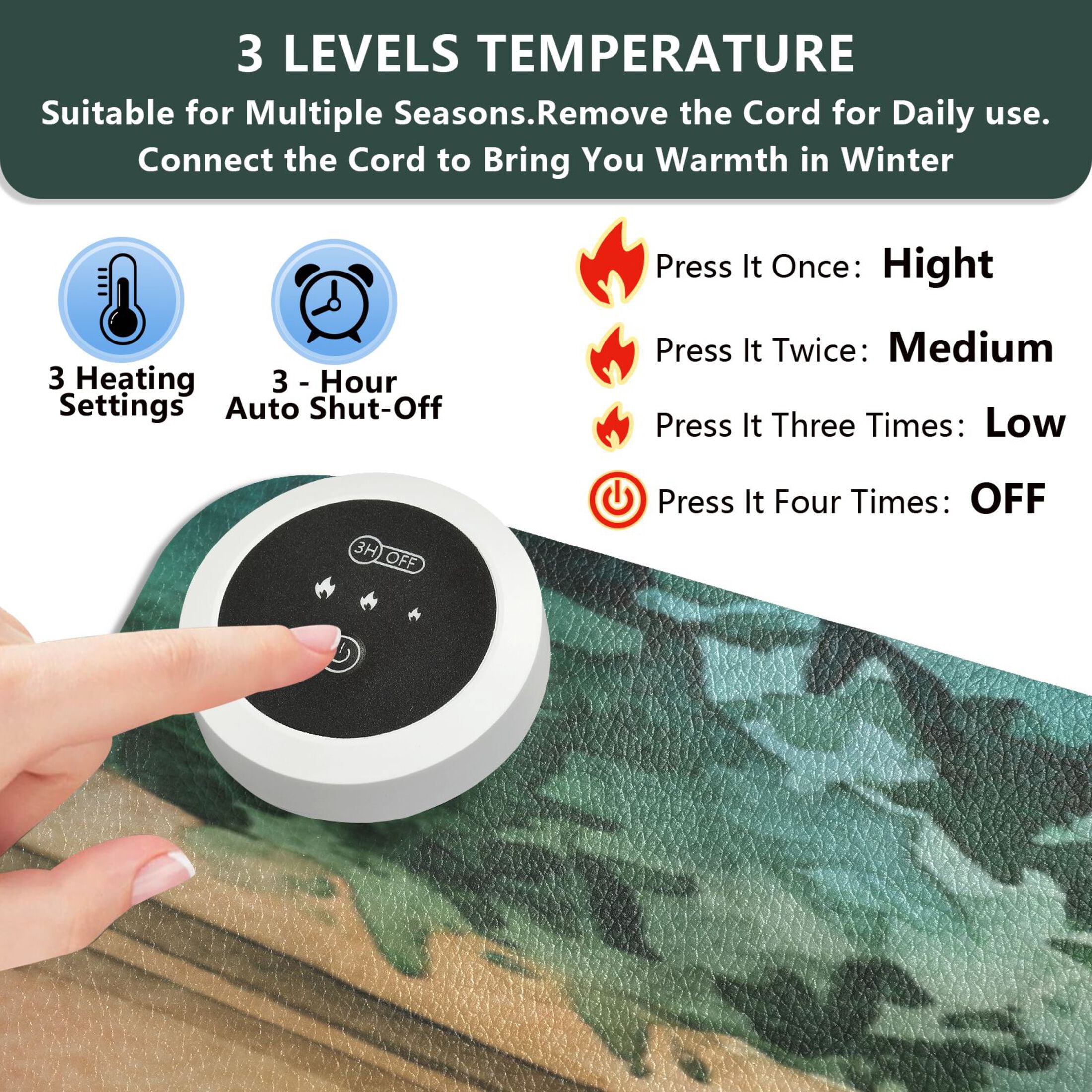 Large Heated Desk Mat Mouse Pad 31.5"x13"PU Leather Graphene Heating Desk Warmer with 3 Temperature Settings 110V US Plug Non-Slip Warm Pad for Home, Office, and Gaming Watercolor White Persian Cat