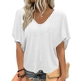 thumbnail image 2 of Hfnxid Women's Shirt Fashion Deep V-Neck Short Sleeve Tops Solid Casual Tunic Blouse Breathable Going Out Vacation Basic T Shirt White L, 2 of 6