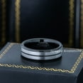 thumbnail image 4 of 2-Tone Tungsten Wedding Ring - Band for Mens & Womens- 6mm Stepped Edge Tungsten Ring - Grooved Center Tungsten Band, 4 of 5