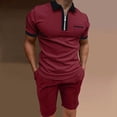 thumbnail image 2 of MuZeFu Men Sets 2 Piece Outfits Mens Shorts Mens Shirts Short Sleeve Men's Solid Color Set Shirt Pockets Zip Neck Short Sleeve Top Shorts Casual Sports Two Piece Set, 2 of 6