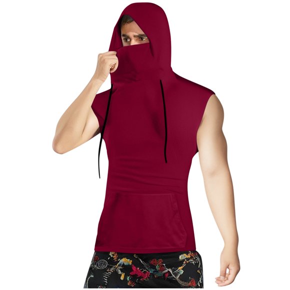 Mlzmgr Tank Tops Men Hoodie for Men with Mask Drawstring Sleeveless Stretchy Running Witch Pockets