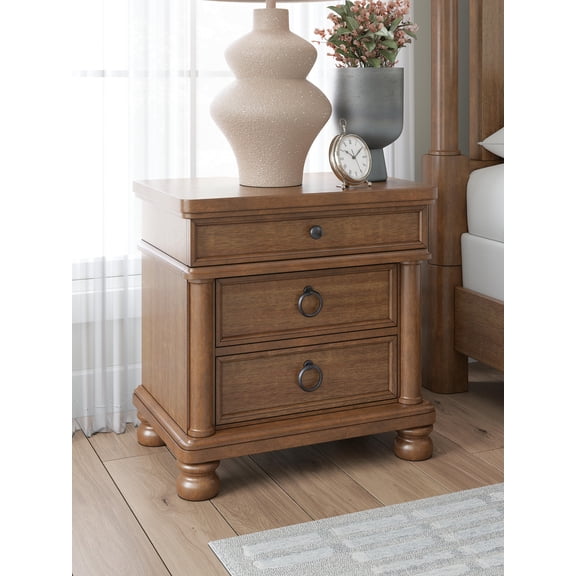 Signature Design by Ashley Greddinton Three Dovetail Design Drawer Night Stand with USB Charging, Brown
