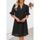thumbnail image 2 of Minivestido MEROKEETY 2025, verano, manga corta, cuello en V, negro, 2 of 8
