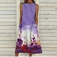 thumbnail image 2 of Fridja Robe d'Été Imprimée pour Femmes Robe de Plage Vacances Col Rond Grande Robe Maxi à Poches, 2 of 5