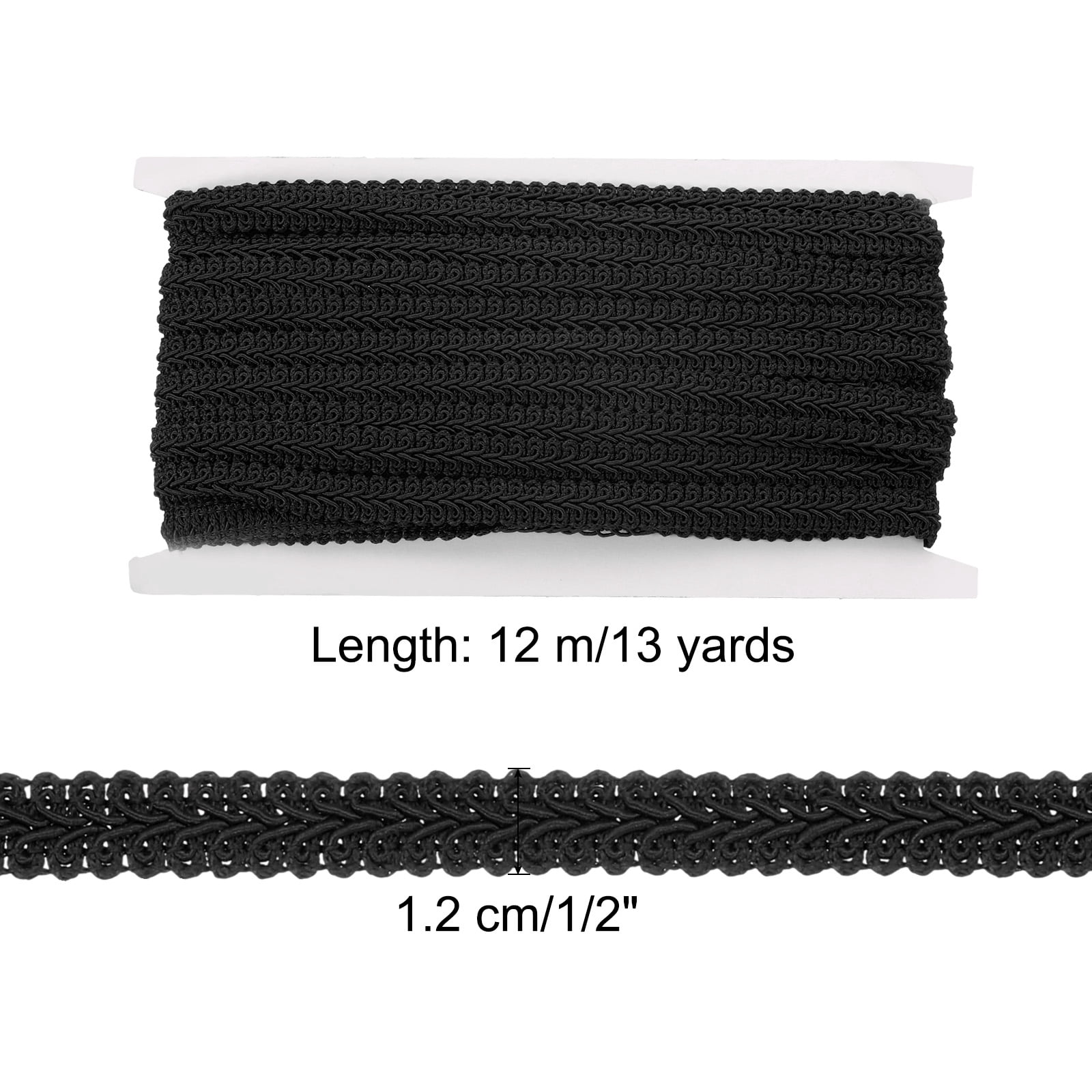 Unique Bargains Gimp Braid Trim Woven Fabric Ribbon Black