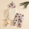 thumbnail image 4 of Xyant Newborn Baby Boy Rugby Outfit Funny Letter Print Long Sleeve Romper Pants Hat 3Pcs Cowboy Football Clothes (Beige,6-12 Months), 4 of 7