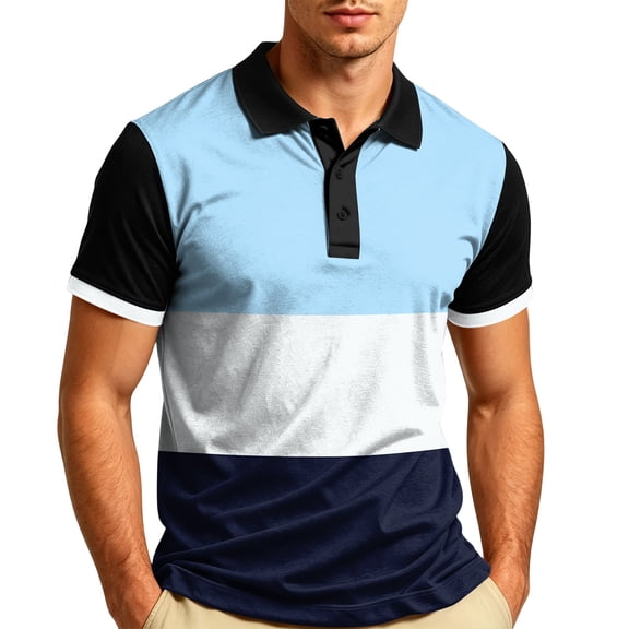 Trgacdwlo S-4XL Mens Golf Polo Shirts Color Block Lightweight Mens Shirts Short Sleeve Summer Quick Dry Sun Protection Polo T Shirts for Men