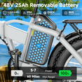 thumbnail image 3 of Helokeep CM20 Step-Thru Folding Electric Bike for Adults, 20"x4.0 Fat Tire, 750W, 48V 25Ah, UL2849-Certified, 20MPH, Front Suspension, White, 3 of 8