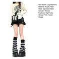 thumbnail image 7 of Opvise 1 Pair Japanese Style Flared Shape Long Student Leg Covers Elastic Cuffs Solid Color Striped Loose Knitted Leg Warmers Fashion Accessories White, 7 of 7