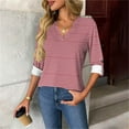 thumbnail image 2 of Stamzod Ladies Tops and Blouses Fashion Stripd V-Neck Business Casual Tops for Women Fashion Clothing Hot Pink M, 2 of 7