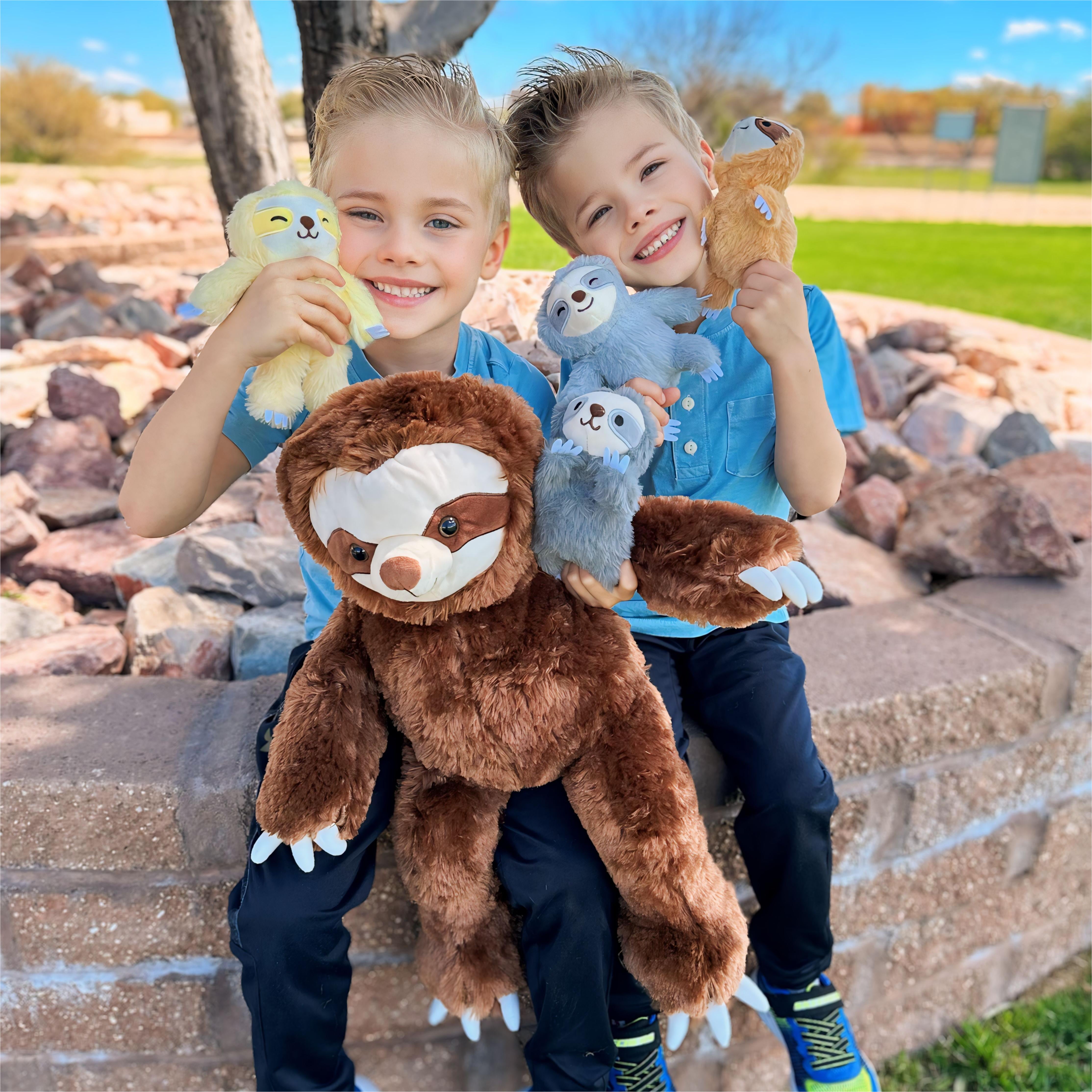 MorisMos 24" Sloth Stuffed Animal Mommy Sloth Plush Toy with 4 Baby Plush Toys