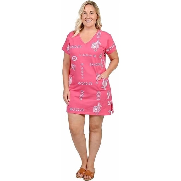 INGEAR Women’s Beach Swimsuit Cover Up, Short Cotton Shift Dress with Pockets, Purple ,2XL