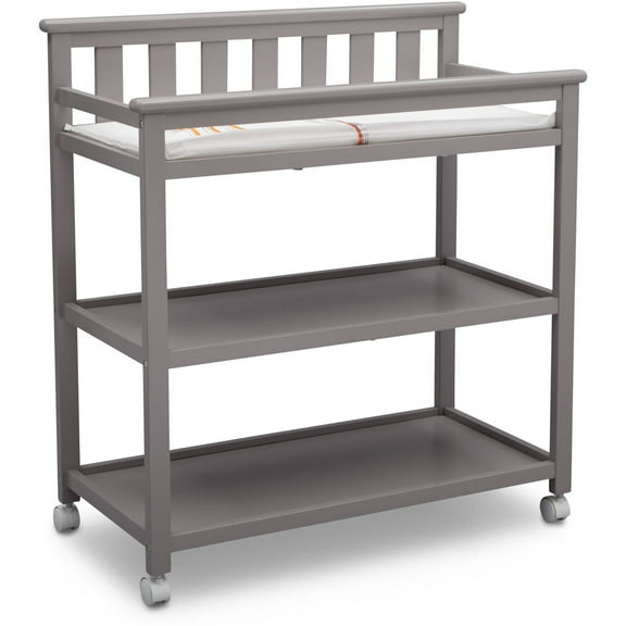 Delta Children Flat Top Changing Table with Casters, Greenguard Gold Certified, Grey