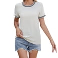 thumbnail image 1 of Women's Striped Crew Neck Short - Sleeve Solid Color Casual Top, 1 of 5