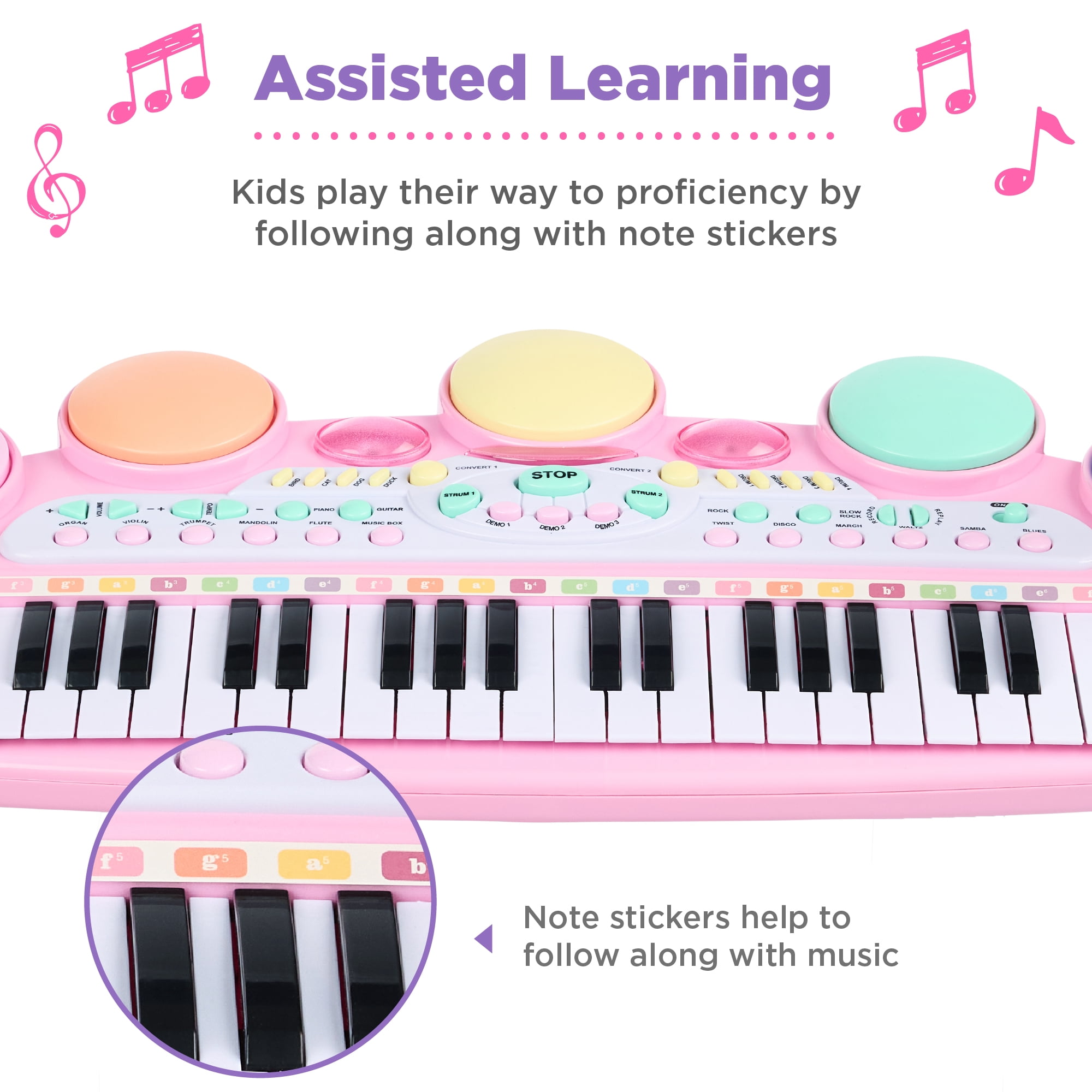 Best Choice Products 37-Key Kids Electronic Piano Keyboard w/ Multiple Sounds, Lights Microphone, Stool - Light Pink