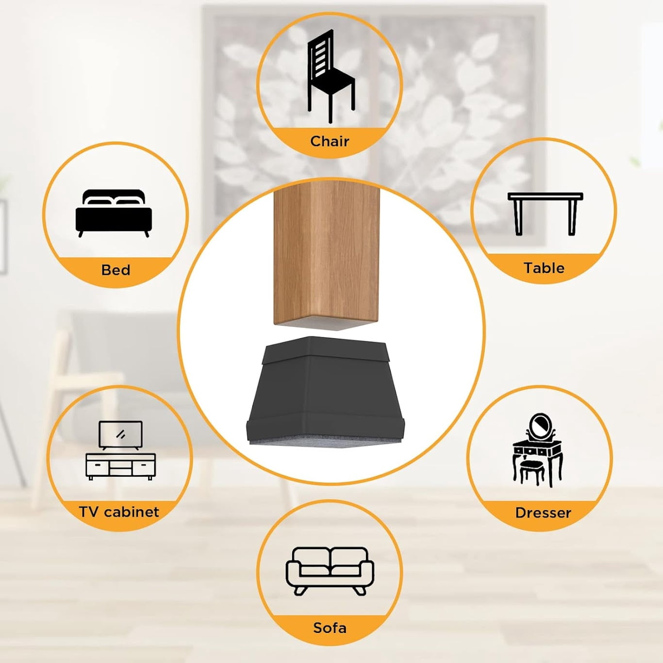 CHWM 16 Pcs Square Chair Leg Floor Protector, Silicone Chair Leg Cover,with Felt, Table Leg Caps, 1 inch Black.