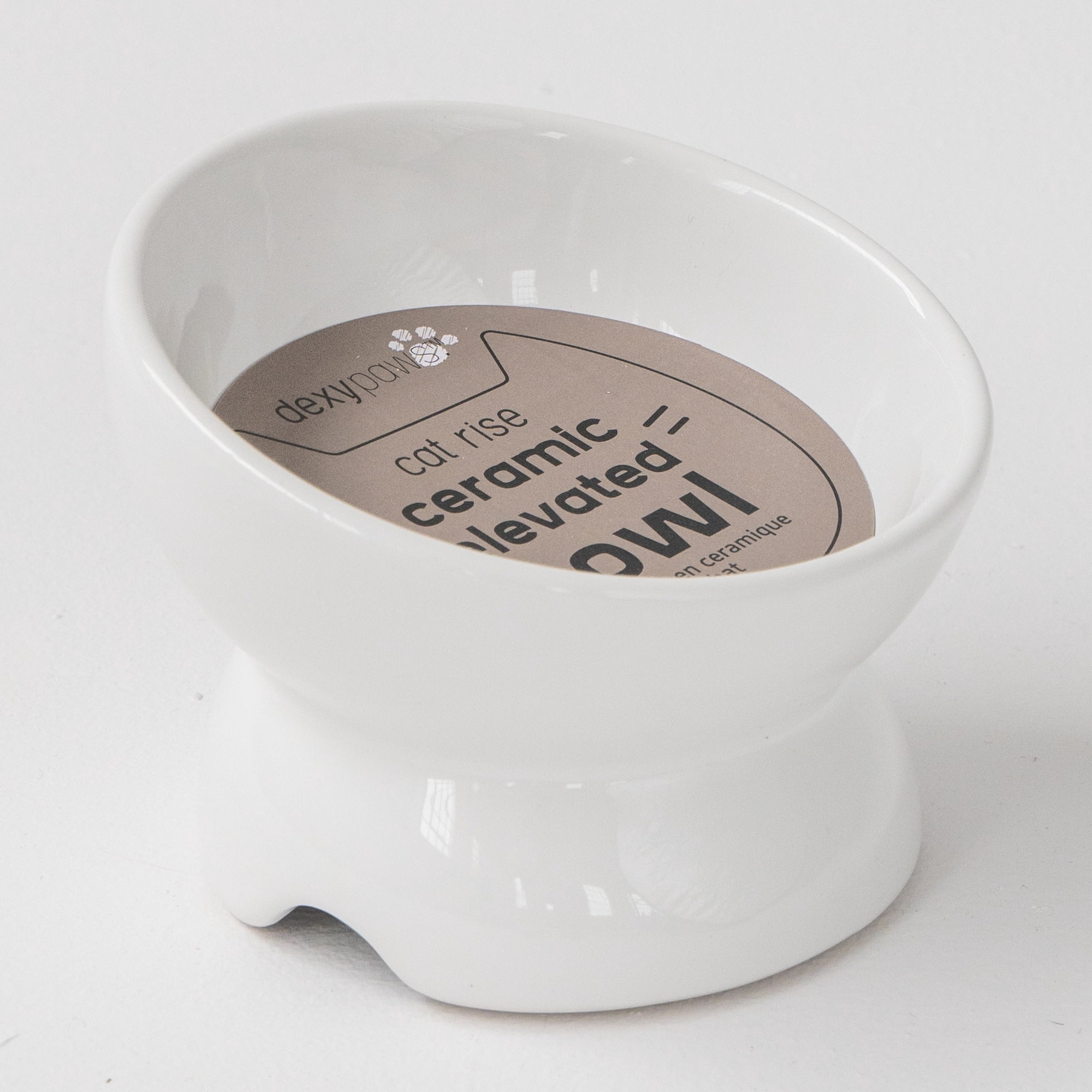 Dexypaws: Elevated Ceramic Bowl For Cats - White - 7oz Capacity, Stylish Pet Safe Feeding Dish, Dishwasher Safe, Food & Water, Ergonomic Height