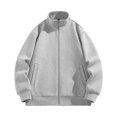 thumbnail image 2 of CUZIBR Womens Unisex Jacket Oversized Long Sleeve Solid Color Lightweight Plus Size Sweatshirt Stand Collar Casual Zip Up Outerwear With Pockets Athletic Outwear,Grey,M, 2 of 3