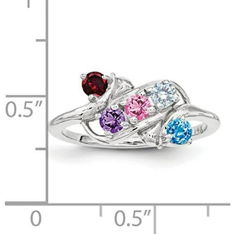 14k White Gold Polished 5 Stone Mothers Ring Mounting no stones included 2.9gm