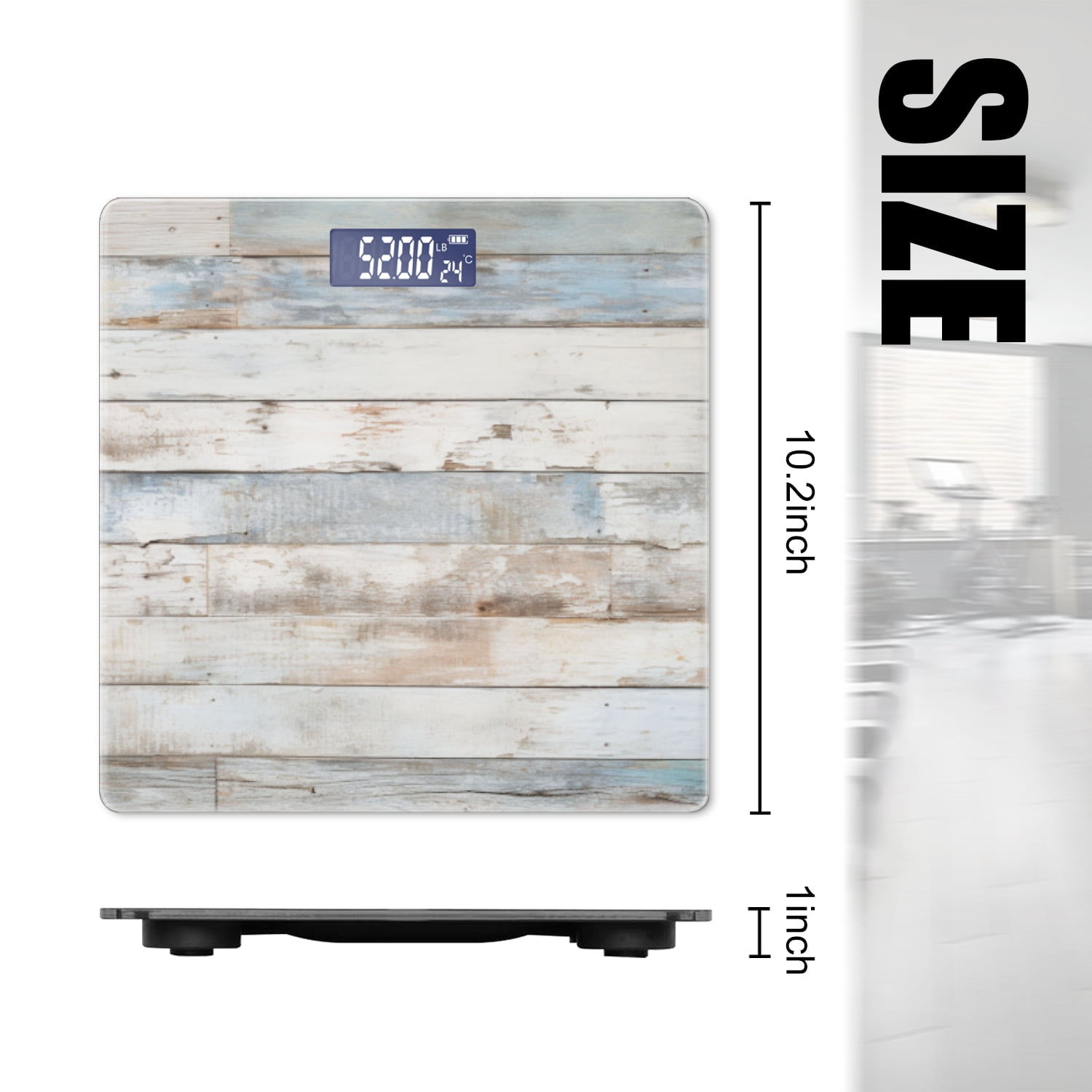 Bathroom Scale, Highly Accurate Digital Body Scale,Precisely Measures Weight up to 400 lbs-White And Light Brown Wood Wall Background