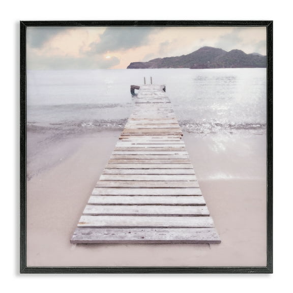 Stupell Industries Zen Beach Dock Landscape Painting Black Framed Art Print Wall Art, 12 x 12