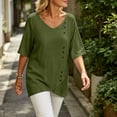 thumbnail image 6 of Yrmaups Loose Fit Short Sleeve T Shirt for Women, Casual V Neck Blouse, Soft Stretch Button Down Tee for Beach Travel Office Daily Wear, Army Green M, 6 of 8