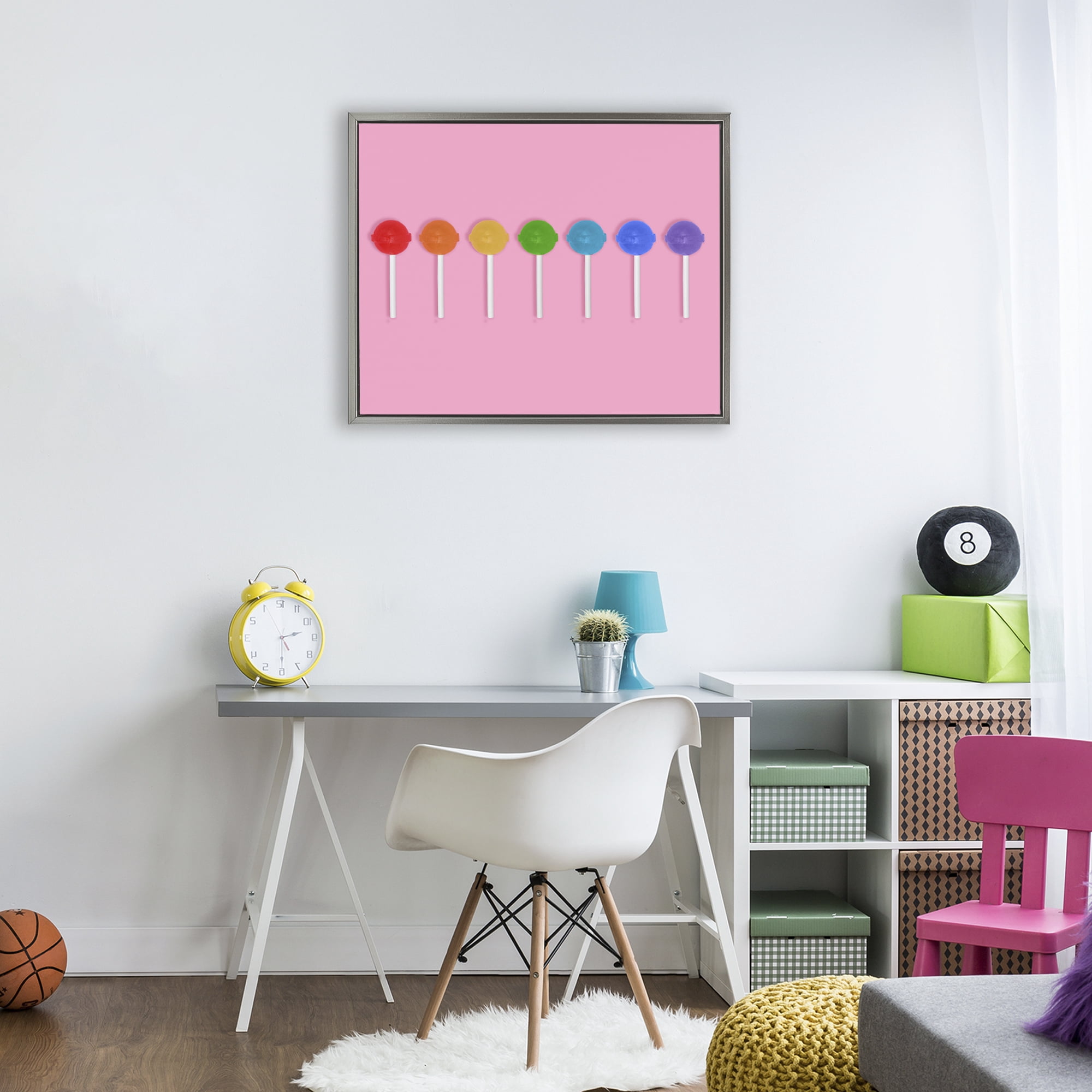Stupell Industries Row of Rainbow Lollipops Gray Framed Floater Canvas Wall Art, design by LISH Creative