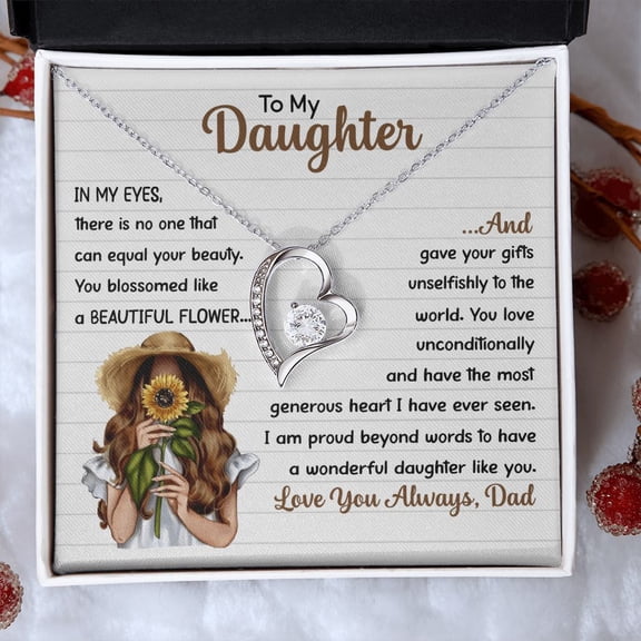 To My Daughter Beautiful Flower Forever Love Necklace Gift from Dad Idea, White Forever Love Necklace